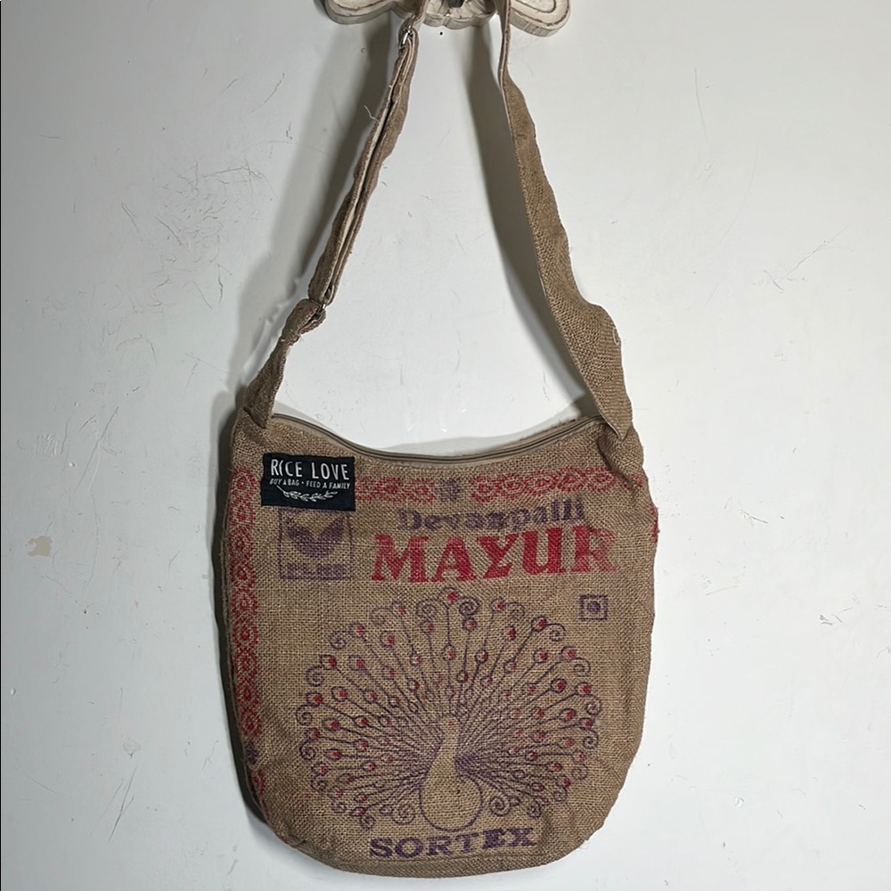 Burlap Rice Love Lined Bag Purse